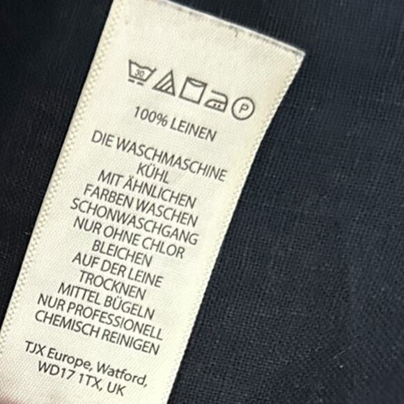 Kenar 100% Linen Shirt Dress Women's Size 6 Navy Button Front Roll-Tab Sleeves - Picture 8 of 8